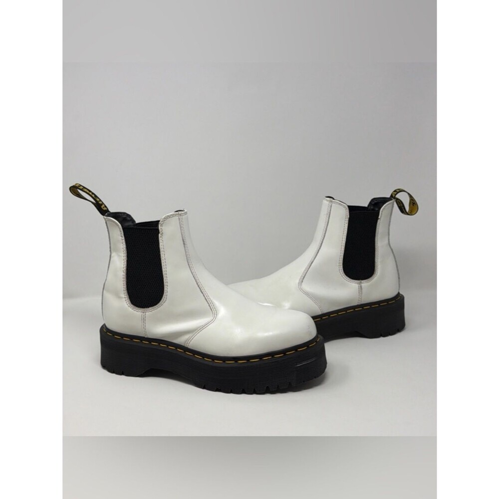 Dr Martens 2976 Womens Size 10 Quad Smooth White Leather Chelsea Platform Boots
